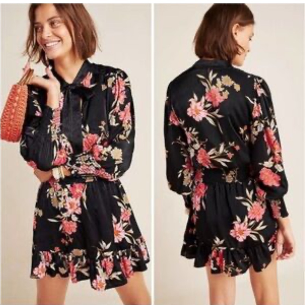 Misa Los Angeles Savanna black floral mini dress Small